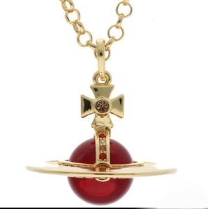 Vivienne Westwood Red Small Orb Necklace In Rose Gold  New W/ Dust Bag